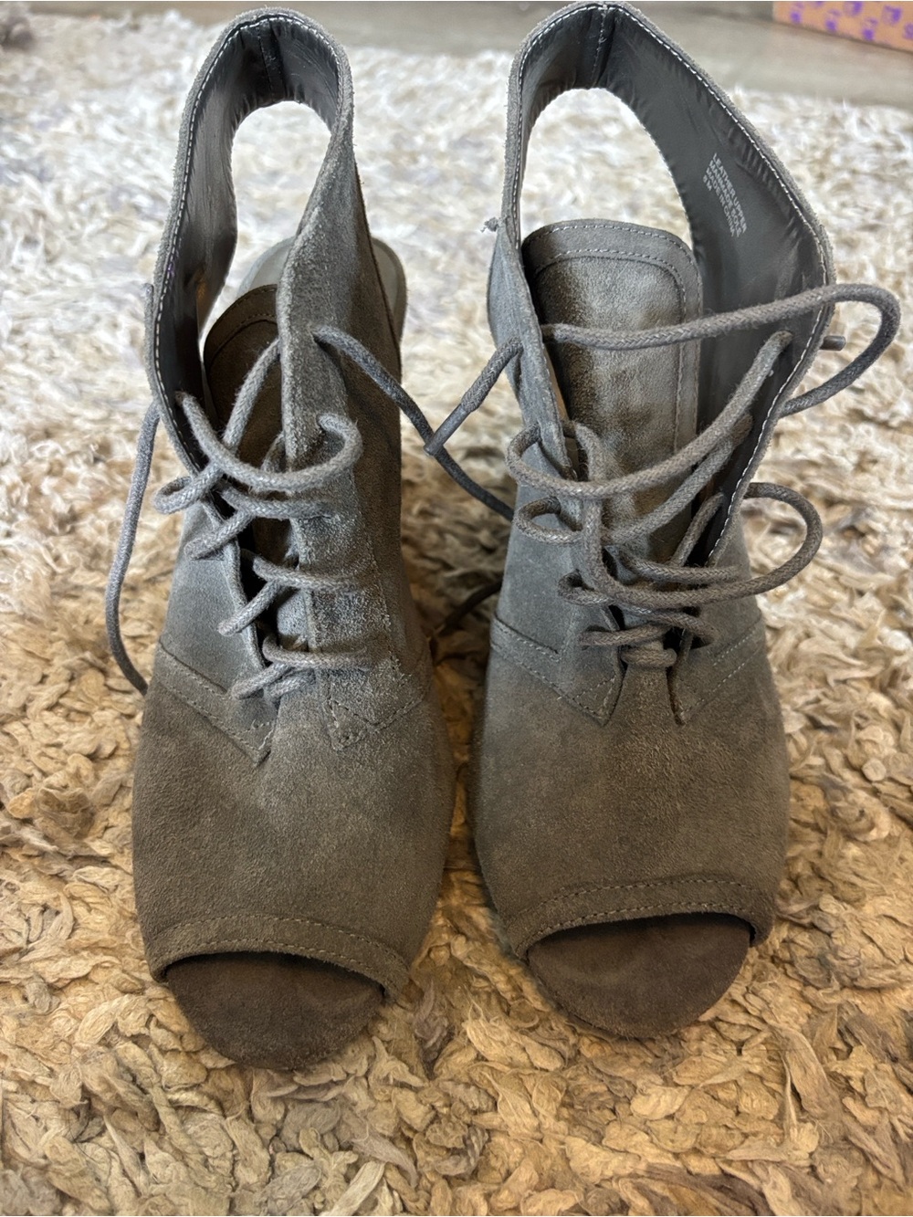 LOFT Gray Suede Lace-Up Peep Toe Heels